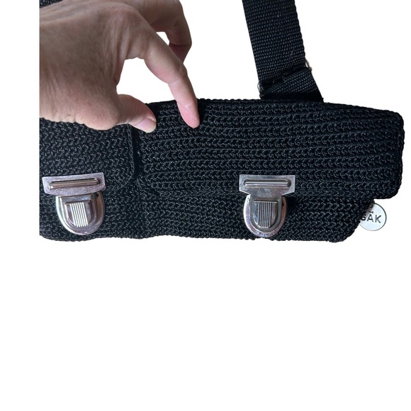 The Sak Black Crochet Crossbody Bag Silver Hardware Flap Closure - Picture 2 of 11
